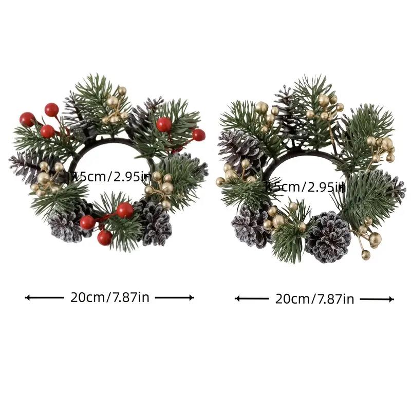 1/2pcs Christmas Candle Holders with Artificial Pine Branches & Berries New Year Home Table Decoration DIY Candle Wreath Gifts
