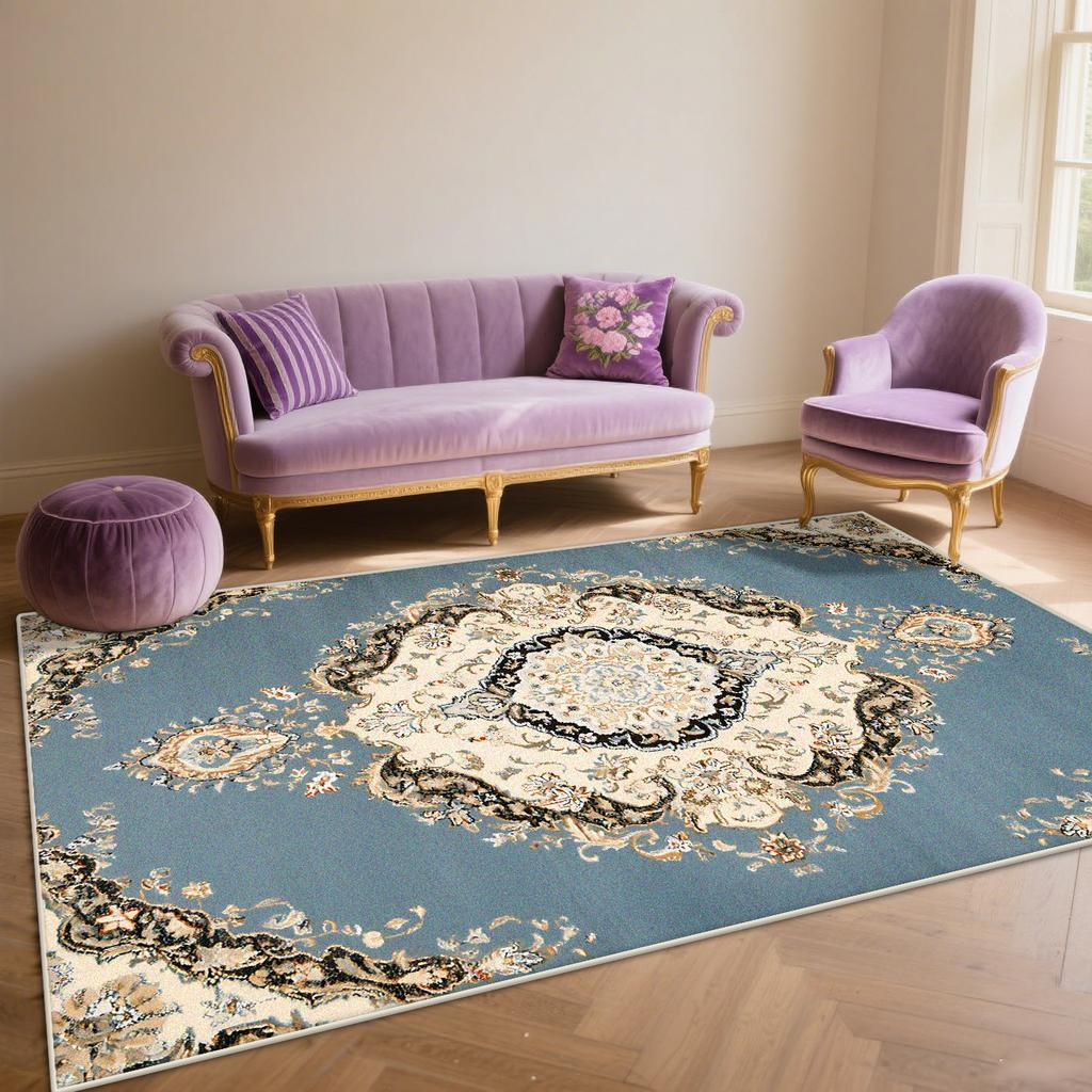 Persian Blue Living Room Rugs Flannel Decoration Bedroom Anti Slip Floor Mats Customizable Lounge Carpet Washable Gaming Room