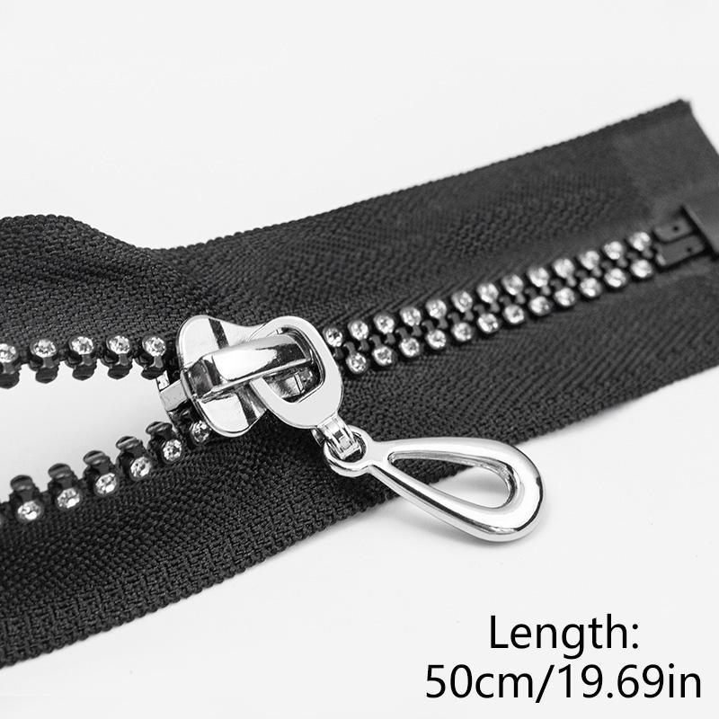 1 шт., черный горный хрусталь, 5 #, открытая смоляная молния, 40/50/60/70 см, роскошная куртка с бриллиантами, блестящее пальто