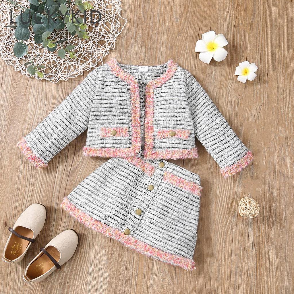 Комплект из 2 одинаковых пиджака и юбки из искусственного меха для маленьких девочек