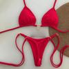 2Pcs/Set Women Bikini Set Heart Metal Buckle Halter Lace-up Swimsuit with Briefs Set Quick