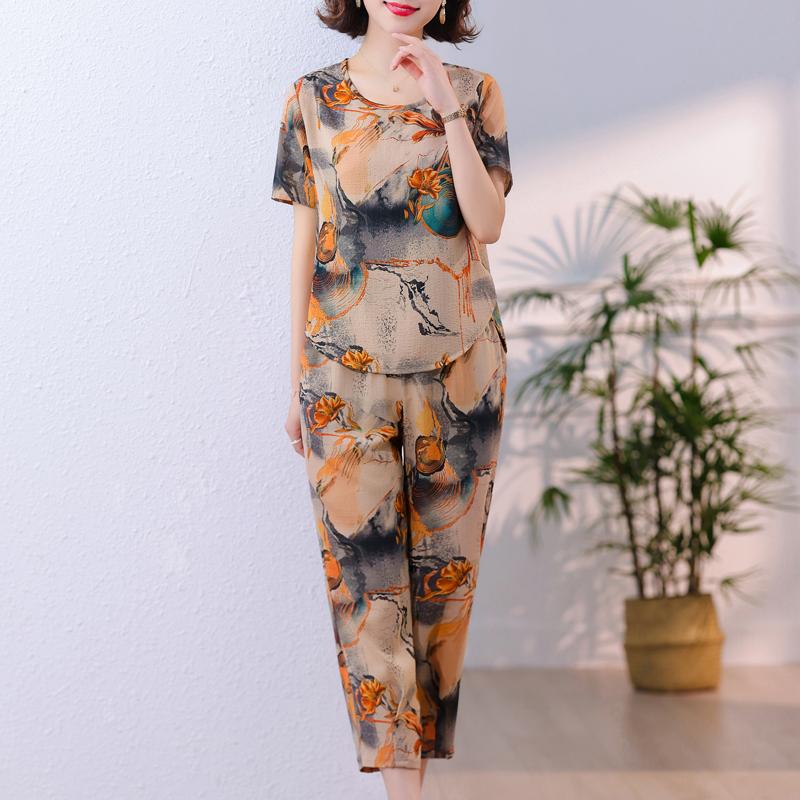 Летние элегантные комплекты для женщин, комплект из 2 предметов, повседневные свободные брюки больших размеров с винтажным принтом, женская одежда