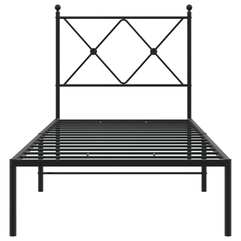 Metal Bed Frame with Headboard Black 75 x 190 cm