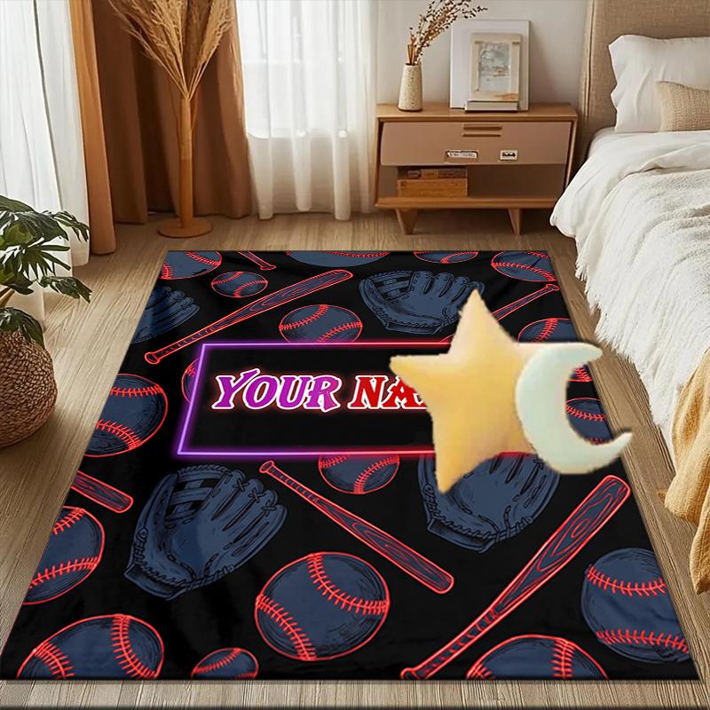 1PC Custom Name Baseball Gear Theme Floor Mat Ideal for Living Room, Game Rooms, Office, Bedroom,Floor Mat Playful Design