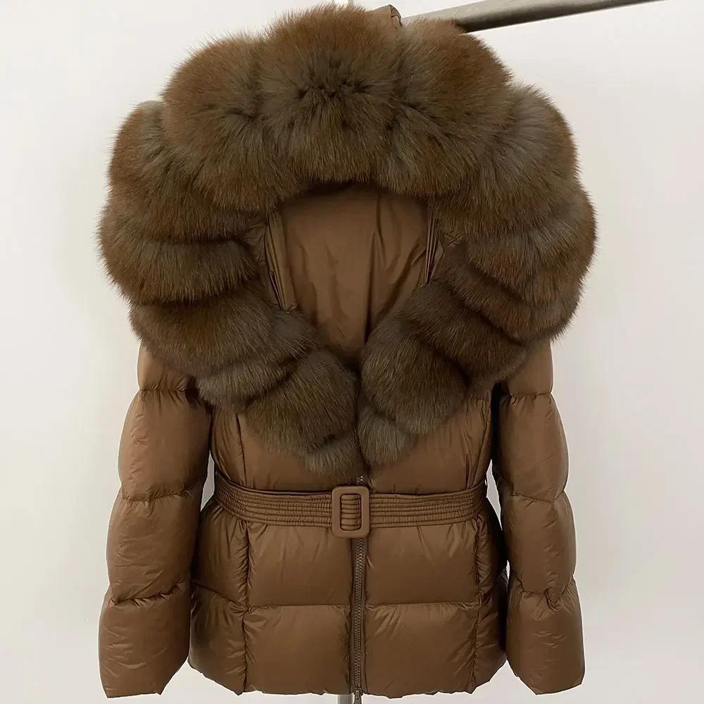 OFTBUY 2024 Белый утиный пух пальто толстый теплый 90% зимняя куртка женская натуральный мех енота лисы воротник с капюшоном женский повседневный