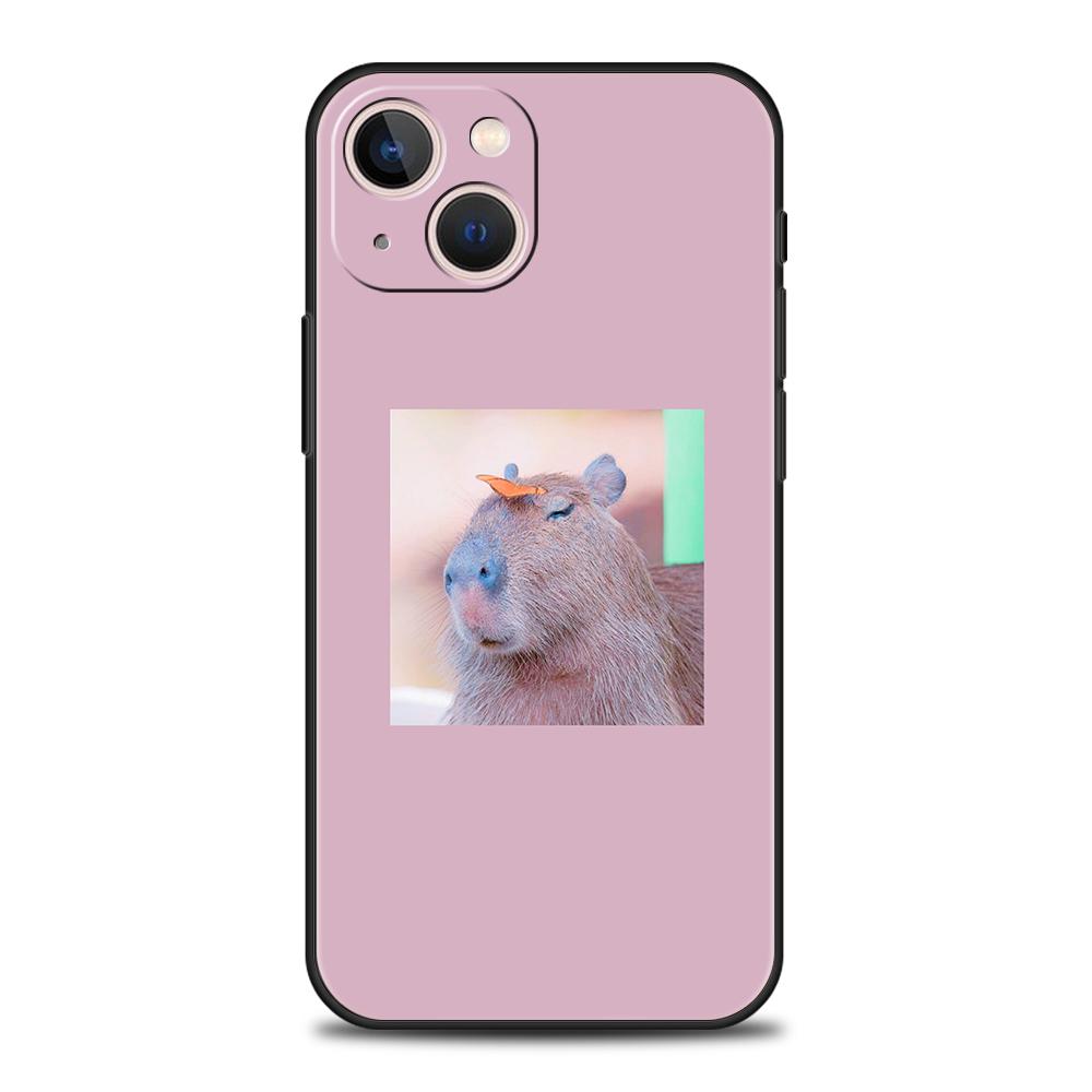 Cartoon Capybara Luxury Phone Case For iPhone 11 12 13 14 15 Pro Max Mini X XR XS 7 8 Plus SE Soft Silicone Cover Black Funda