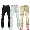 Streetwear Retro Style Men Ripped Spliced Slim Jeans Trousers Hip Hop Holes Stylish Denim Pants for Male