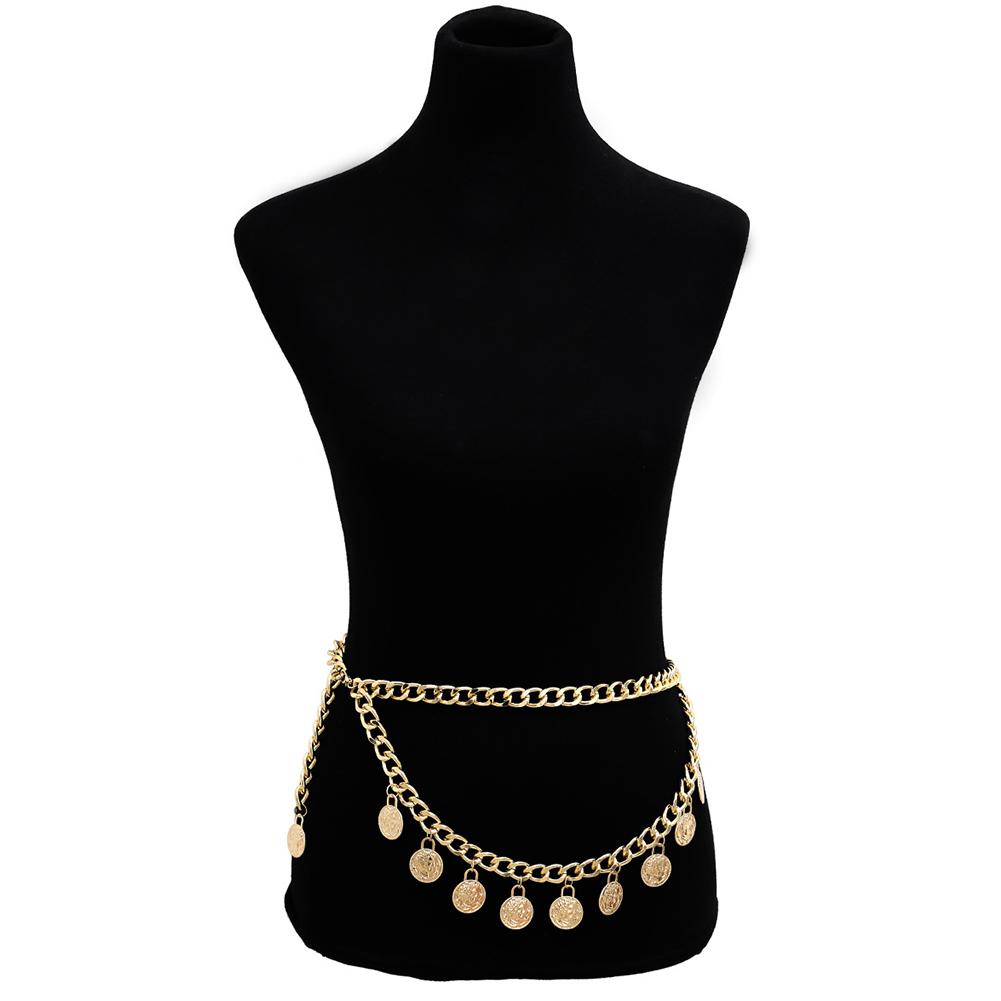 Women Vintage Style Coin Pendant Fringed Waist Chain Sexy Queen Embossed Body Chain