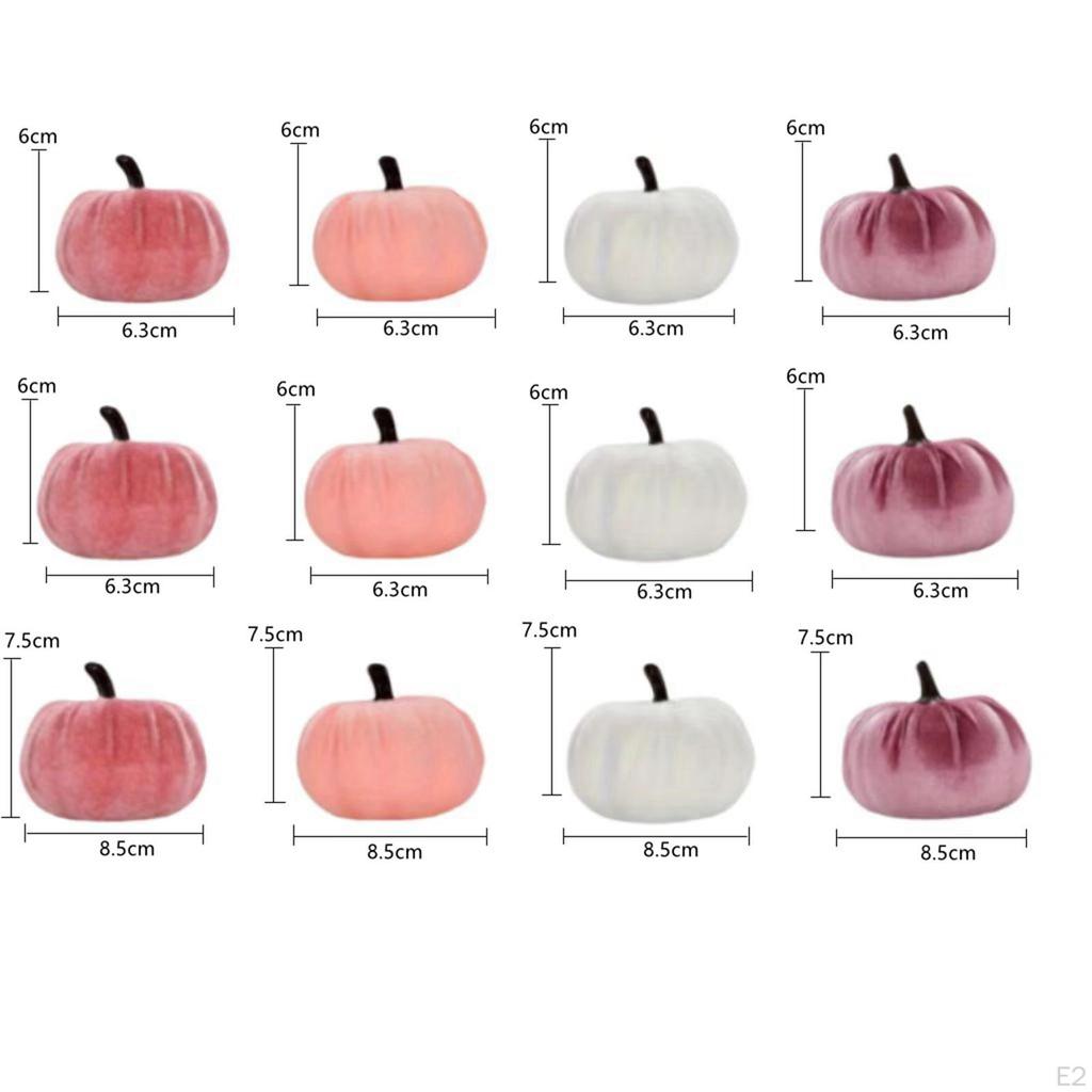 12Pcs Velvet Pumpkins Assortment Decoration Mixed Size Accessory Decorative Soft for Farmhouse