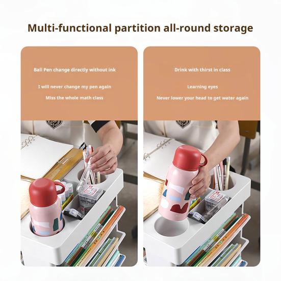 5-Tier Mobile Bookshelf with Wheels Rolling Bookshelves Cart Book Document Cart Home Office Storage