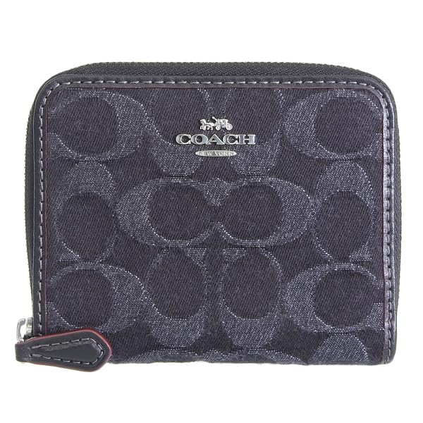 Wallet Bifold Wallet Signature Denim Small Zip Around Wallet No Coin Purse CP431 Outlet [Coach] SV/BK (Black) Women's [Item]