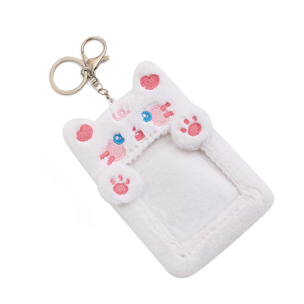 Cute Cartoon Plush Photo Card Holder for Idol Photo Collectable Soft Keychain Bag Pendant for Fans & Stationery Lovers