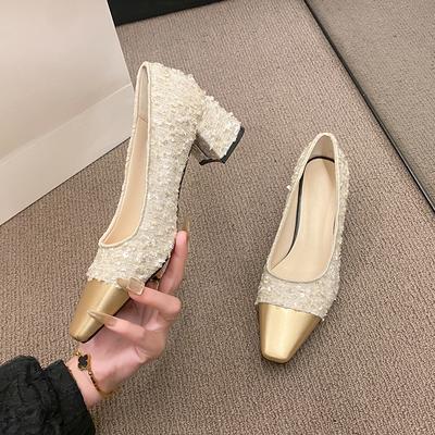 2024 Квадратная Голова Низкий Каблук Новые Горячие Модные Летние Женские Туфли Твердые Резиновые Небольшие Кольцевые Туфли Одиночные Туфли Без Застежек Легкие Высокого Качества