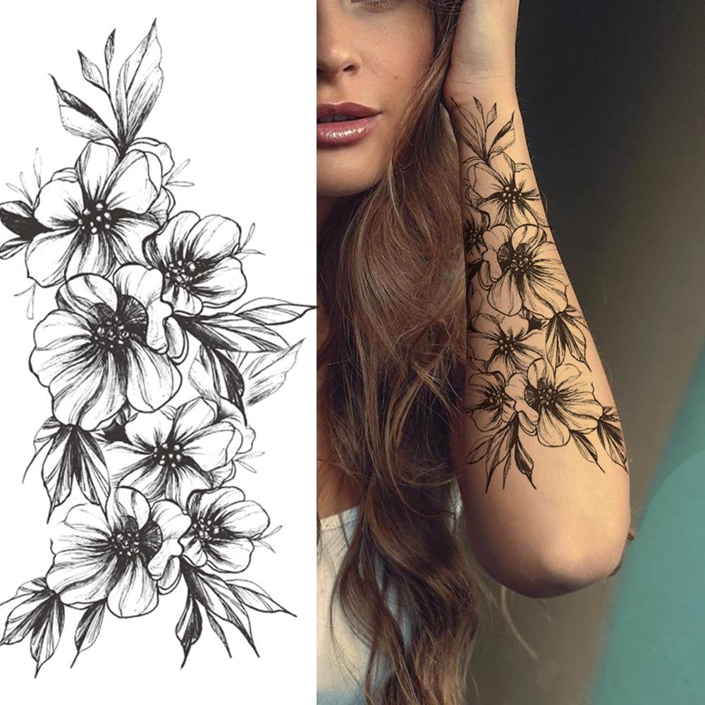 Черное реалистичное поддельное кольцо, временные татуировки для женщин, девушек, стихов, тату с буквами, ЭКГ, клевер, крест, водостойкая тату-наклейка