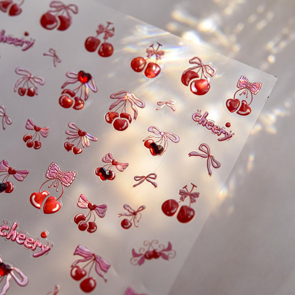 Red Tomato 5D Nail Art Sticker Jelly Mini Bowknot Stars Cute Fruit Self Adhesive Decoration Manicure Decal DIY