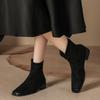 H957-1 Splicing Small Square Head Suede Retro Short Boots Women's Autumn and Winter Versatile Thin Boots Ankle Boots Low Fashion Boots