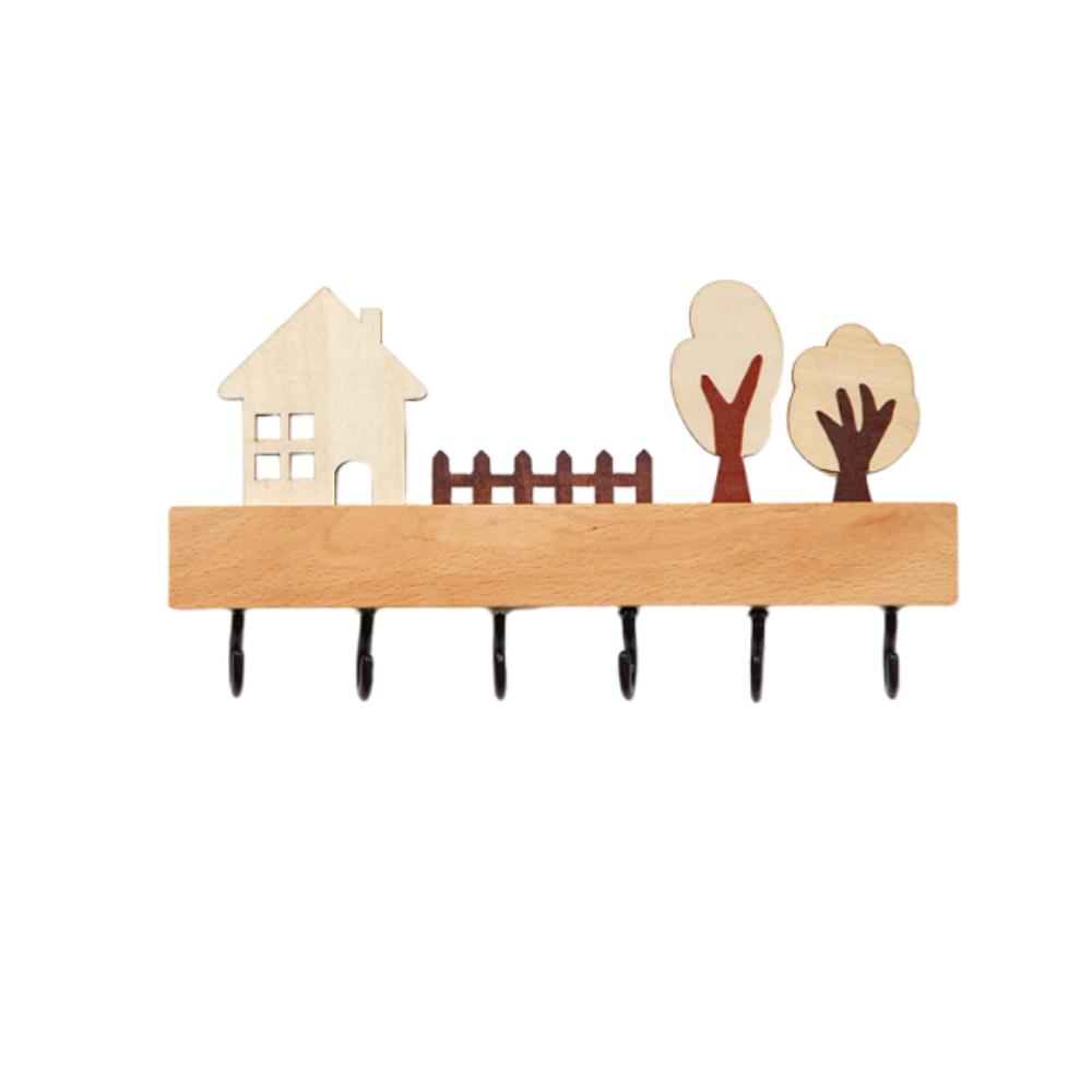 Деревянный декоративный крючок 6 крючков Крючок-ряд для хранения мелочей Крючок для ключей Вешалка Прихожая