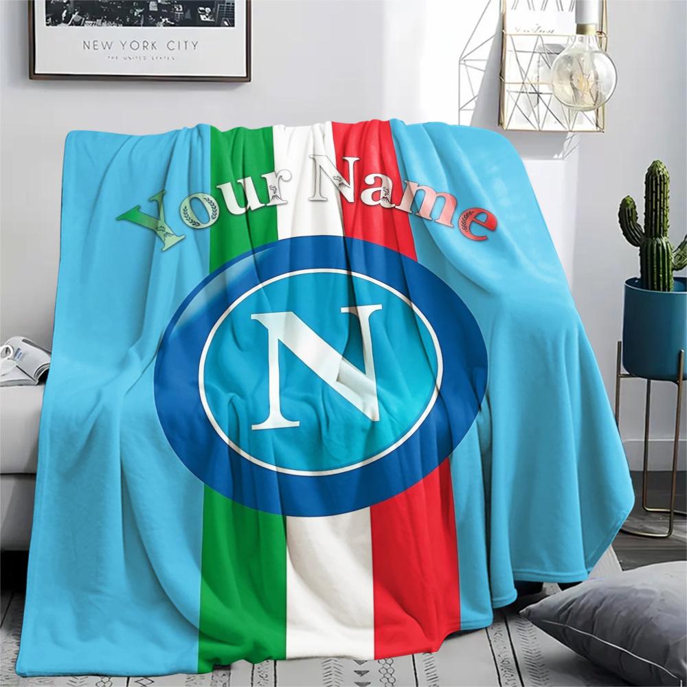1PC Napoli Crest Custom Name Patterned Flannel Blanket Suitable For All Seasons For Home Decor Warmth And Comfort Gifts Holiday Present