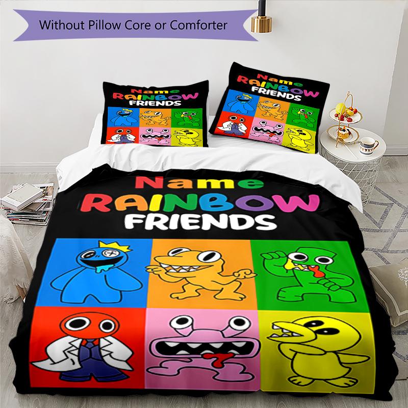 3pcs Custom Name Rainbow Friends Bedding Set Duvet Cover Closure Includes 1 Duvet Cover & 2 Pillowcases, Soft and Comfortable for All Seasons.
