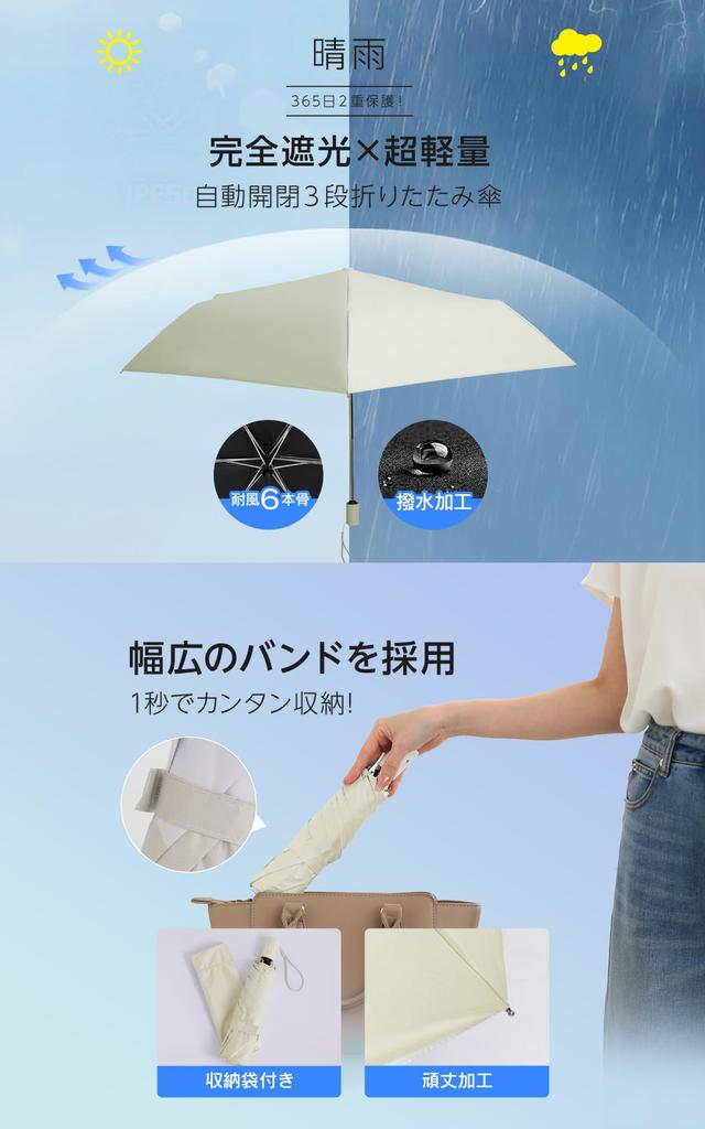 Складной зонт от солнца с сертифицированной защитой от УФ-лучей, светоблокирующий и УФ-автоматический, подходящий для солнца и x (100%) [Сторонняя защита 100%, Одно касание