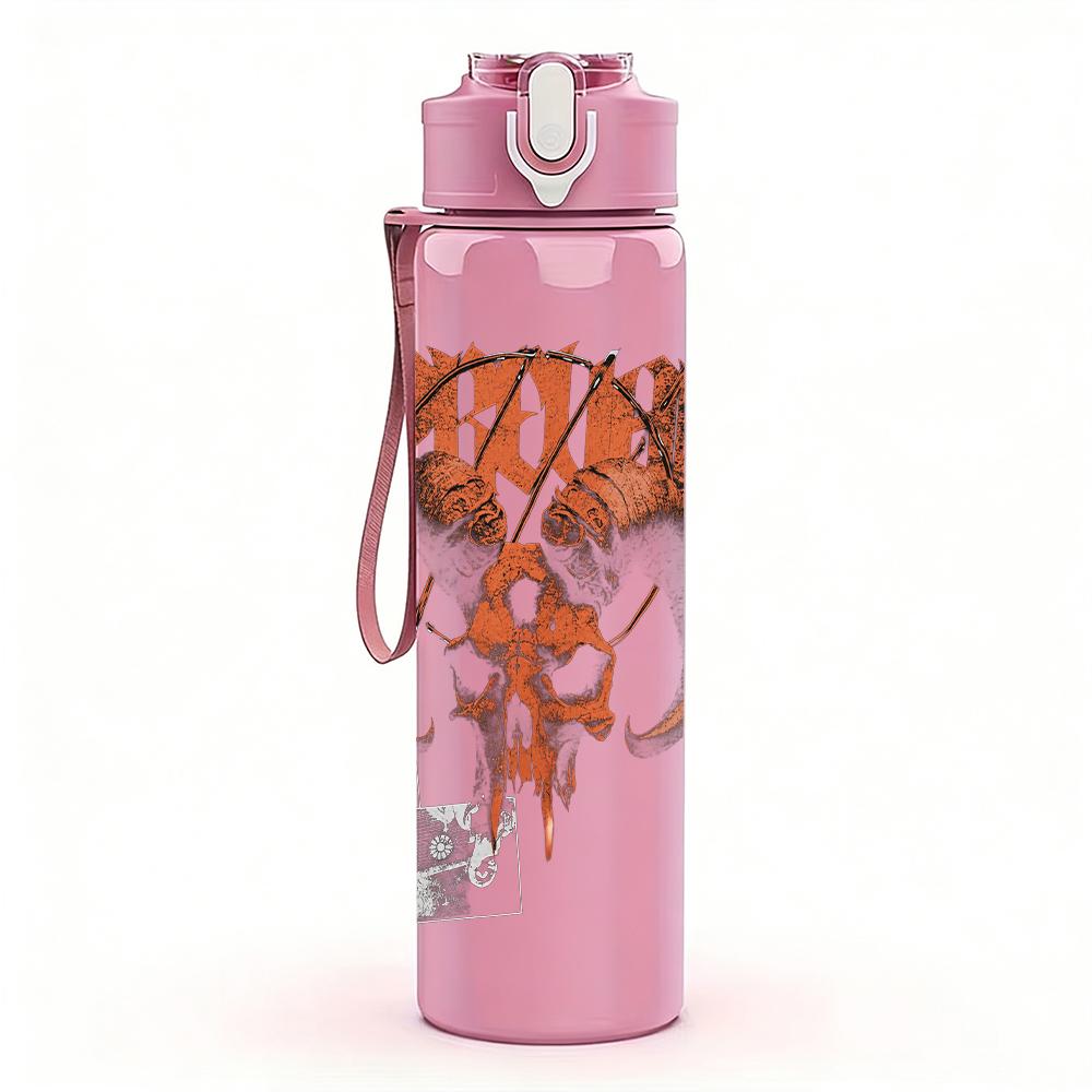 1PC Ornate Orange Skull Western Retro Print 750ml Portable Sports Water Bottle Leakproof Gym Outdoor Travel Drink Cup