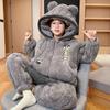 Зимний теплый набор пижам для мальчиков из кораллового флиса, толстый, с 3-слойной хлопковой подкладкой, с капюшоном, длинным рукавом, для детей от 3 до 8 лет