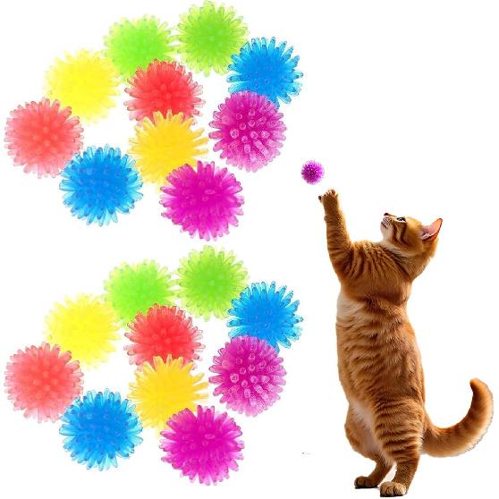 25 Pcs Multicolor Cute Funny Cats Toys Arbutus Balls Stretch Plush Ball Cat Toy Ball Creative Colorful Interactive Cat Soft Spiky Cats Chew Toys
