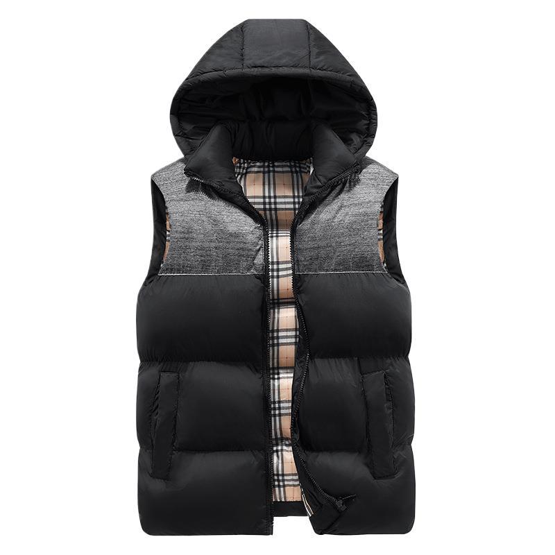 Autumn and Winter Men's Casual Vest, Thickened Warm Shoulder, Middle-aged Outdoor Waterproof and Windproof, Detachable Hat Vest, Color Blocked Vest