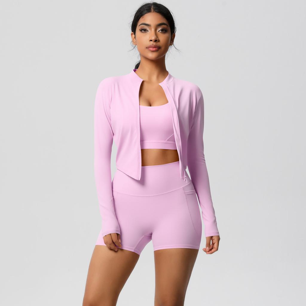 Костюм для йоги с высокой талией, матовый облегающий с карманом, быстросохнущий комплект из трех предметов для упражнений с ощущением облака, набор для бега и фитнеса для активного отдыха, женский