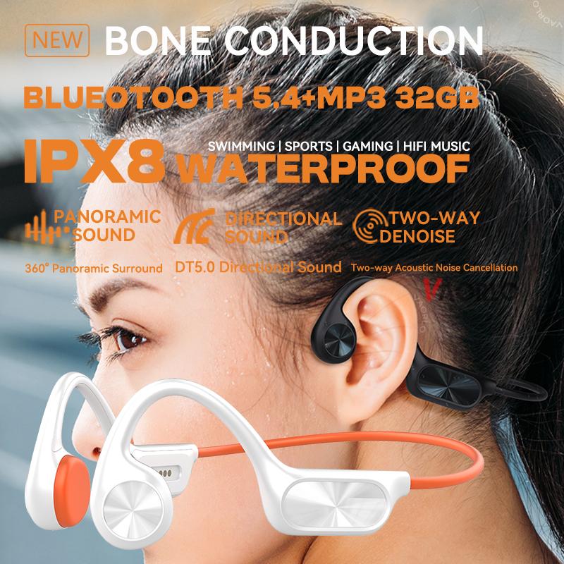 IPX8 водонепроницаемые беспроводные наушники с костной проводимостью Bluetooth 5.4+32 ГБ ОЗУ MP3-плеер HIFI музыкальная спортивная гарнитура для плавания с микрофоном