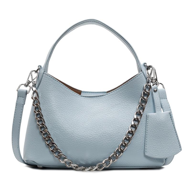 Korean Style Simple Trend Casual Lychee Pattern Texture Chain Portable Bucket Bag Temperament Versatile Commuter Style Messenger Bag