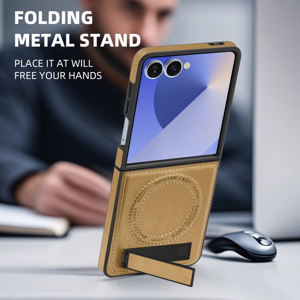 Для Samsung Galaxy Z Flip 7 5 6 4 3 FE Кожаный чехол для телефона Беспроводная зарядка Чехол-держатель для телефона Защитная крышка