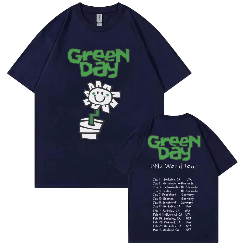 Лучшая известная панк-группа Green Day 1992 Мировой тур Футболки Мужские Винтажные Готик-рок Футболки Женские Хлопковые Оверсайз Футболки