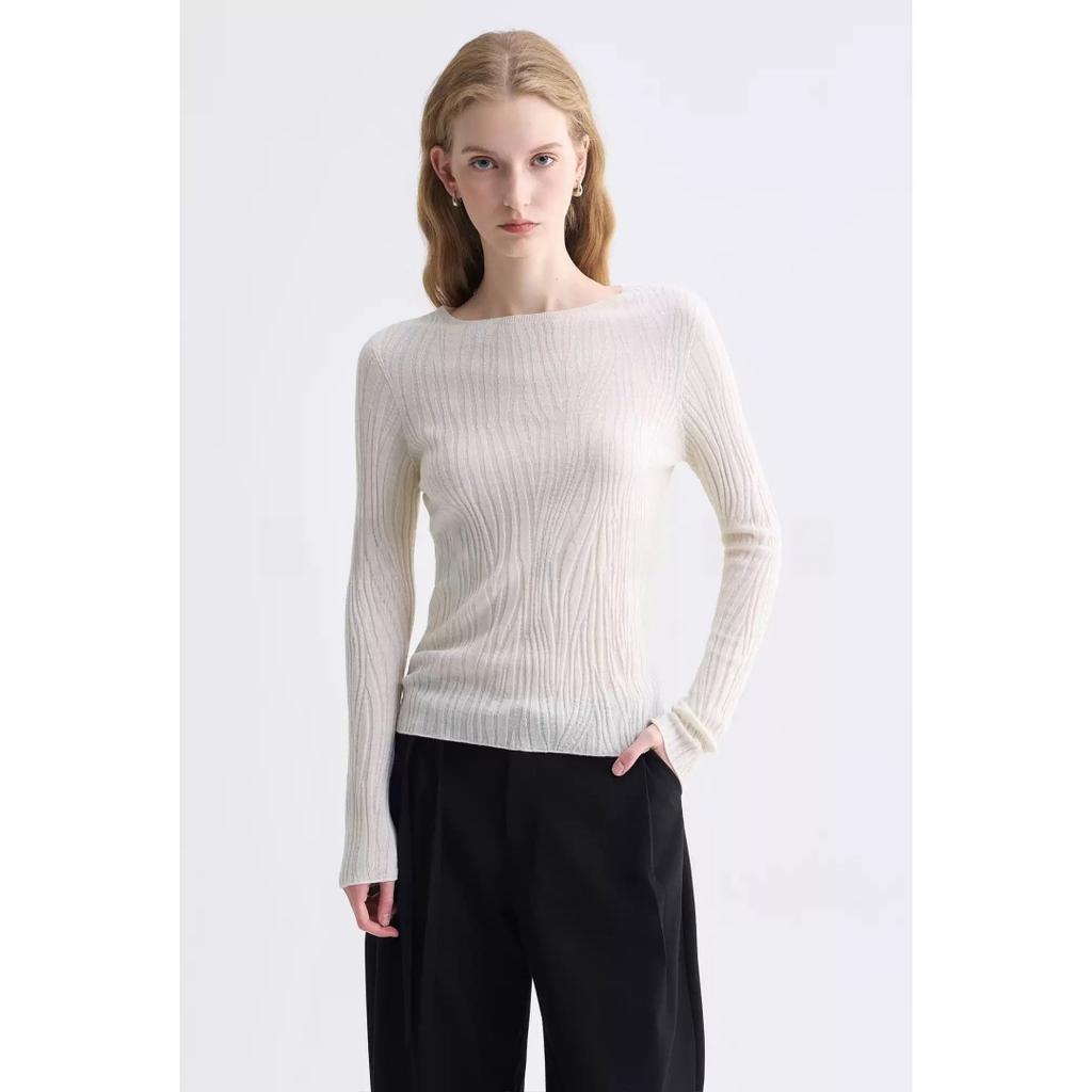 JOMI STUDIO Minimalist style one-neck wool knitted sweater for women, long-sleeved slim-fitting and thin bottoming shirt