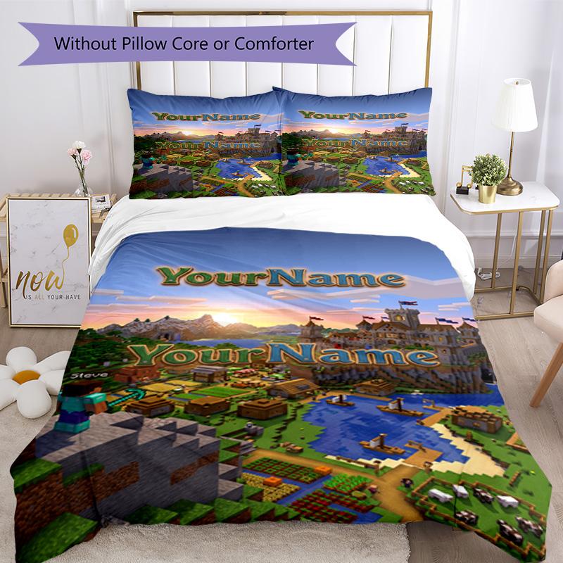 Minecraft 22 Customize your name Bedding Set Breathable Duvet Cover with Pillowcases Home Decoration Birthday Gift