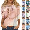 Женская модная повседневная свободная футболка с круглым вырезом и рукавами 3/4 с принтом, женский топ