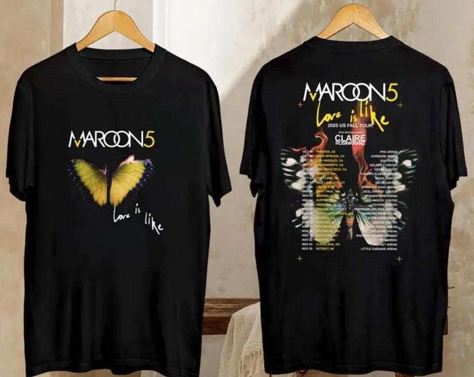 Графическая футболка Maroon 5, Тур 2025 Maroon 5 Любовь Подобна Футболка Унисекс
