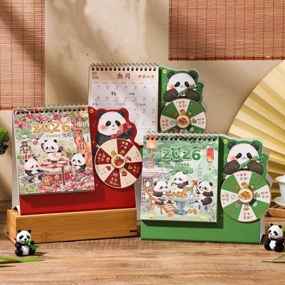 Double Coil Rotary Table Calendar Cartoon Panda Flip Calendar Chinese Style Planner Calendar Home
