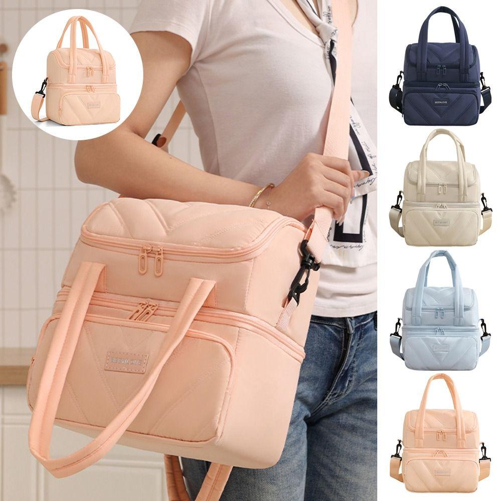 New Reusable Lunch Bag Double Layered Large Capacity Lunch Box Bag Insulated Lunch Pack Office Workers