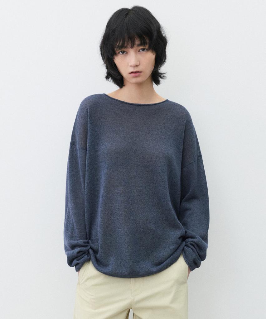 SUARE WOMEN Paper Cotton Oversized Sleeve Knit Charcoal Blue