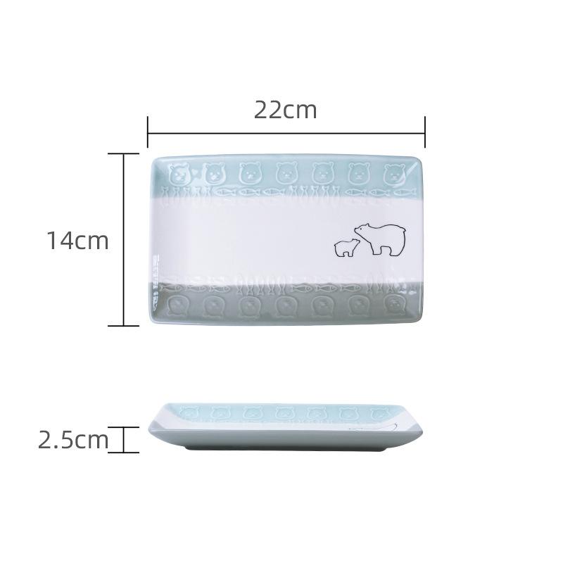 Бесплатная доставка Керамическая посуда в японском стиле с белым медведем, Подглазурная роспись, Милая детская тарелка для еды, Тарелка-подкладка, Поверхностная миска, Салатник