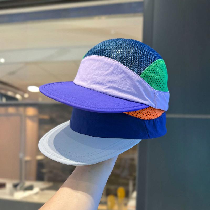 Outdoor sports flat-brimmed hats men's and women's colorful color matching mesh five-piece hats summer quick-drying light and breathable peaked caps