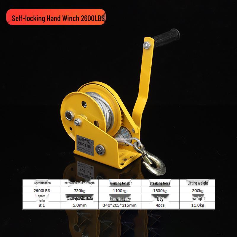 Двунаправленная самоблокирующаяся ручная лебедка 1200 фунтов для бытового подъема и тяги