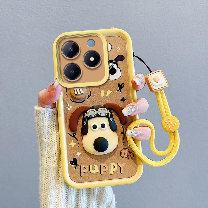 KEYSION Противоударный чехол для Realme C63 C61 с ремешком, мягкий силиконовый милый 3D-чехол для телефона с мультяшной куклой для OPPO Reamle C55 C53 C51