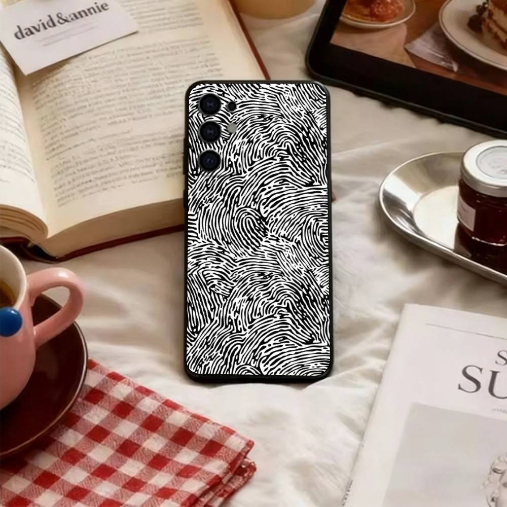 Чехол для телефона с узором отпечатка пальца Мягкий черный Для Samsung S25,S24,S21,S22,S23,S30,Ultra,S20,Plus,Fe,Lite