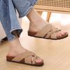 Fashion Smile New Women's Slides Soft Cork Footbed Sandals Comfortable Walking Slip-on Flat Sandals Arch Support Braided Straps Slippers