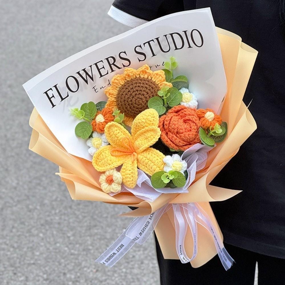 Woven Crochet Flower Bouquet Sunflower Artificial Flowers New Preserved Flower Mother's Day Gift