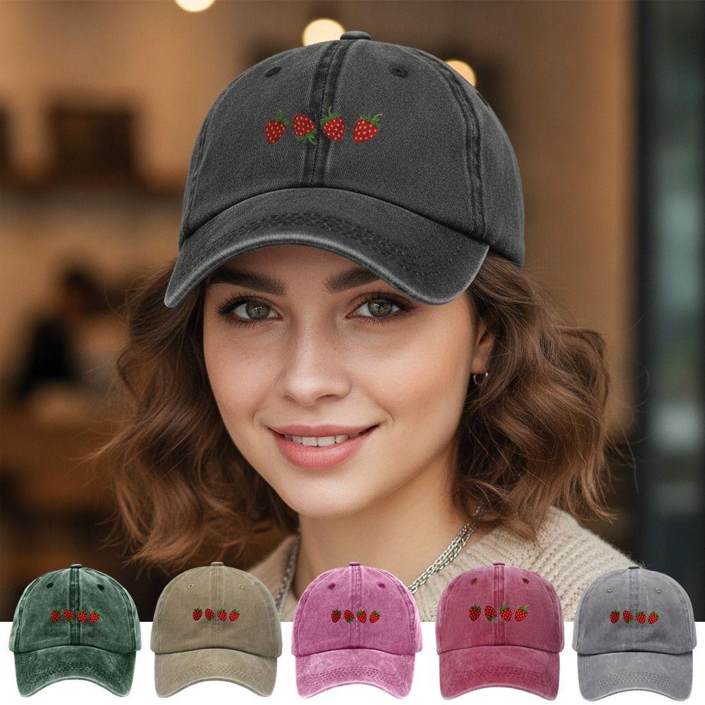Hip Hop Strawberry Printed Baseball Cap Washed Cotton Sun Hat Streetwear Hats For Man Women Unisex