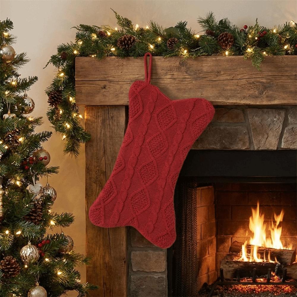Large Capacity Christmas Stocking Bone Shape Hanging Ornament Festival Gift Storage Bag  Fireplace