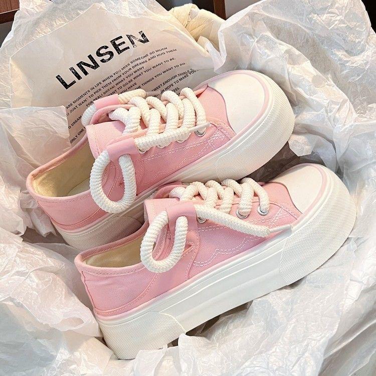 Ugly Cute Big Head Canvas Shoes Women's 2024 New Niche Original Design Sense Little White Shoes Milk Huhu Platform Casual Shoes
